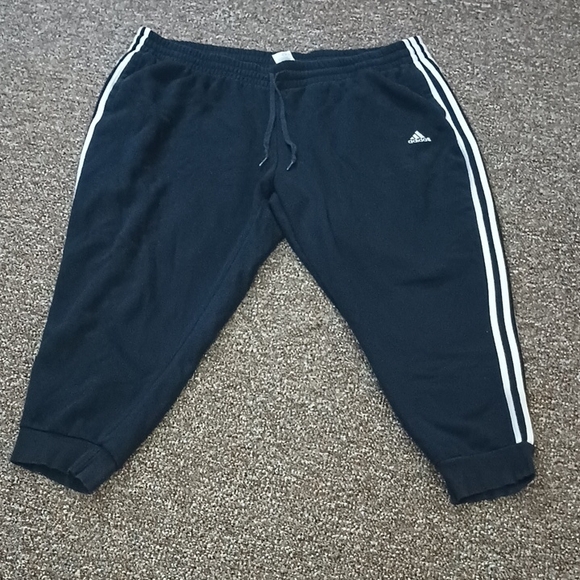 adidas Other - Adidas Mens Black Sweatpants Crop Capri with White Stripes Size 4x